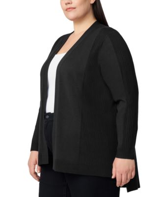 Plus Size Ribbed-Trim High-Low Cardigan Sweater