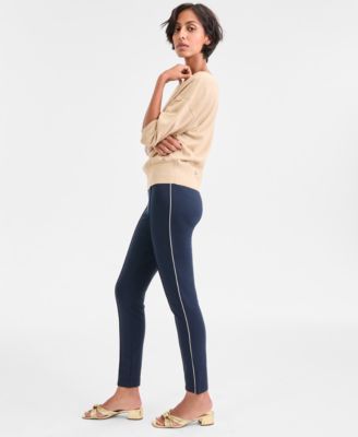 Women's Striped-Trim Seamed Pull-On Pants