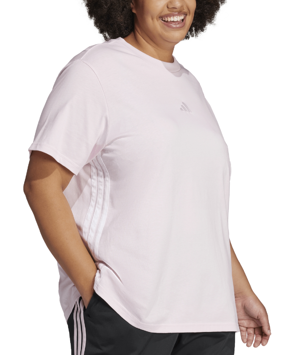Adidas Originals Plus Size Essentials Cotton Crewneck Short-sleeve Logo T-shirt In Pink