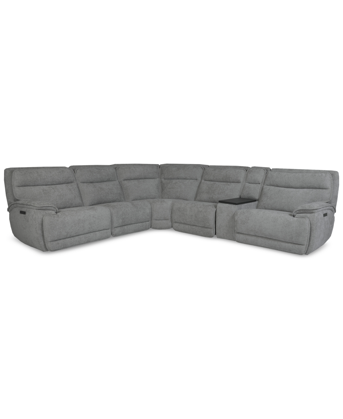 Macy's Ozryn 6-pc. Fabric Sectional With Console And 3 Power Motion Chairs, Exclusively At  In Silver
