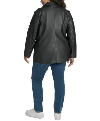 Plus Size Faux-Leather Peak-Lapel Jacket
