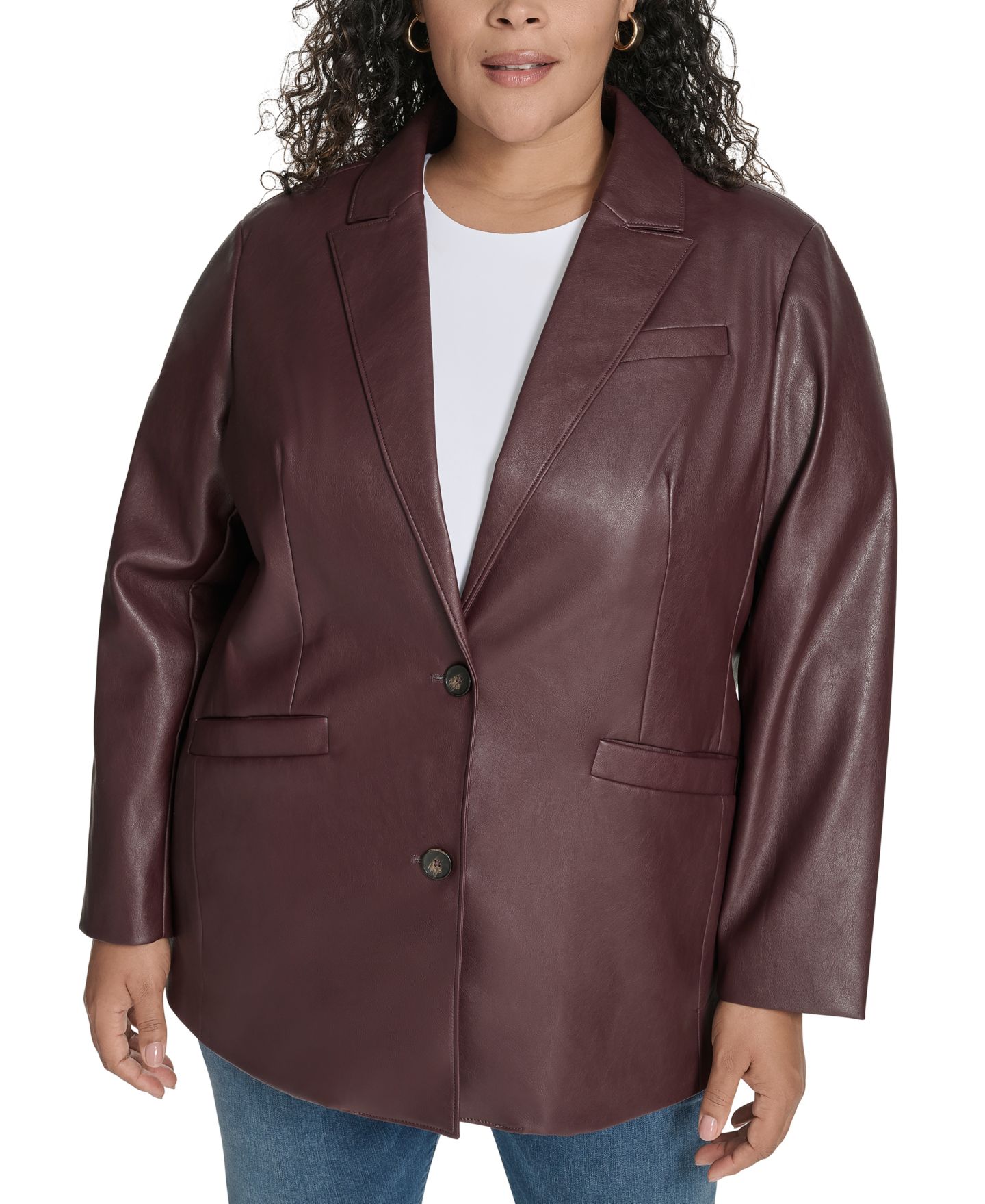Женский пиджак Levi's Plus Size Faux-Leather Peak-Lapel Blazer, цвет: Тёмно-бордовый — фото 5