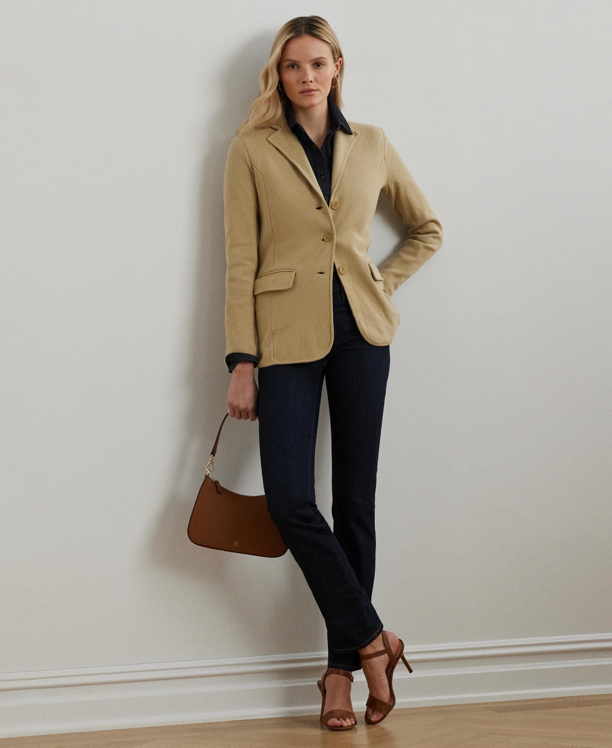 Ralph Lauren Sweater-knit Blazer In Brown