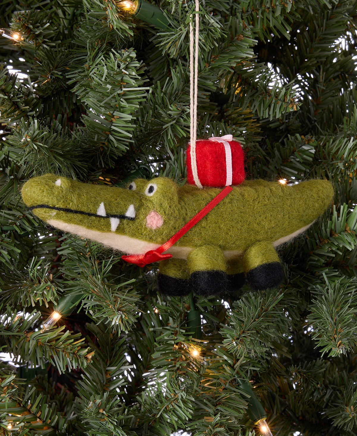 Holiday Lane Tiny Tidings Crocodile With Gift Ornament, Macy's Exclusive In Transparent