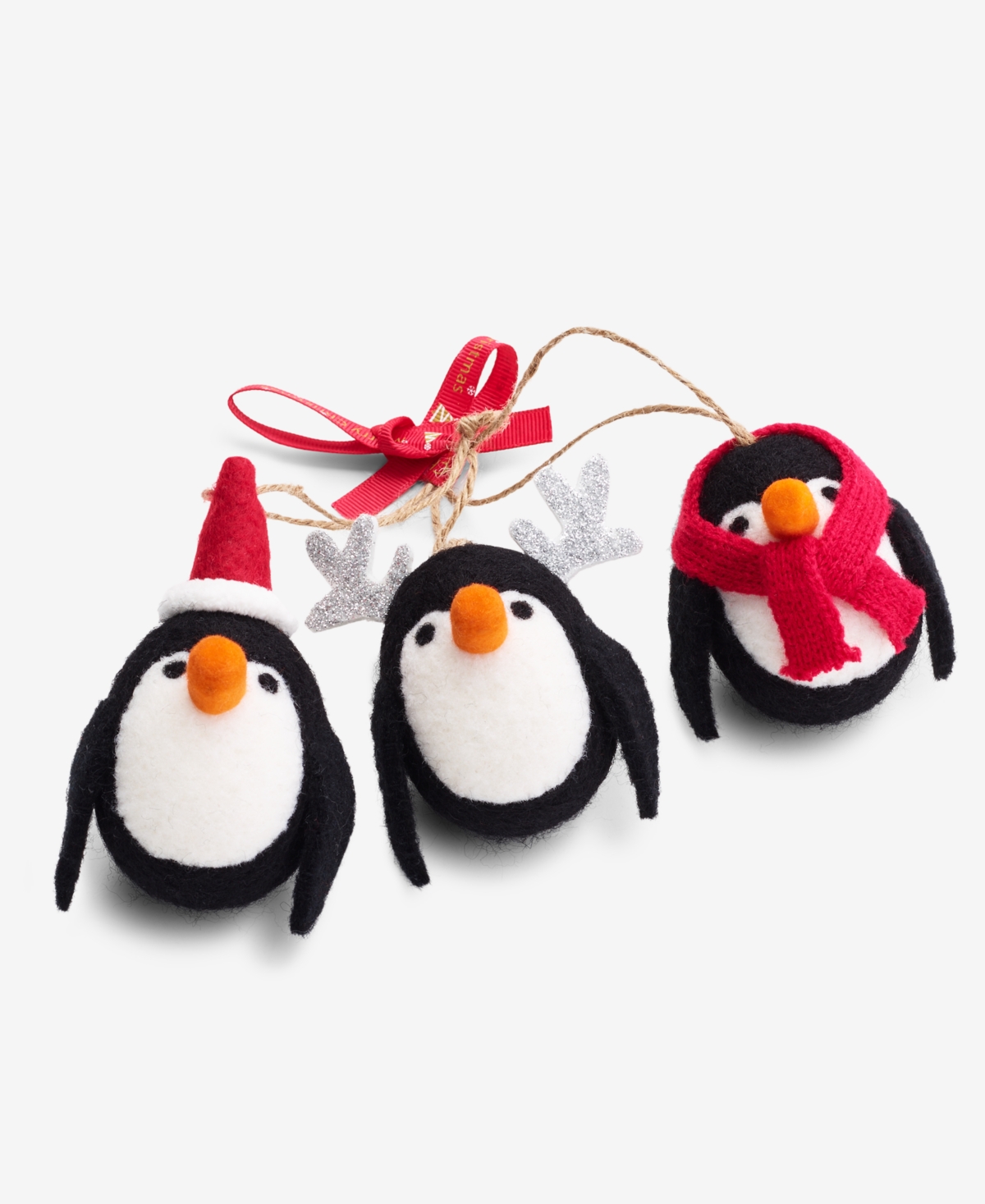 Holiday Lane Tiny Tidings Wool Three Penguins Ornament, Macy's Exclusive In Transparent