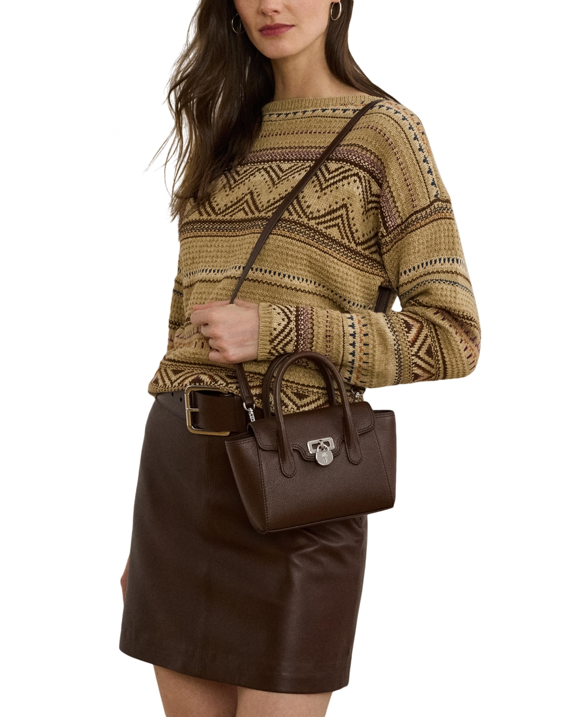 Ralph Lauren Pebbled Leather Small Tanner Satchel In Brown