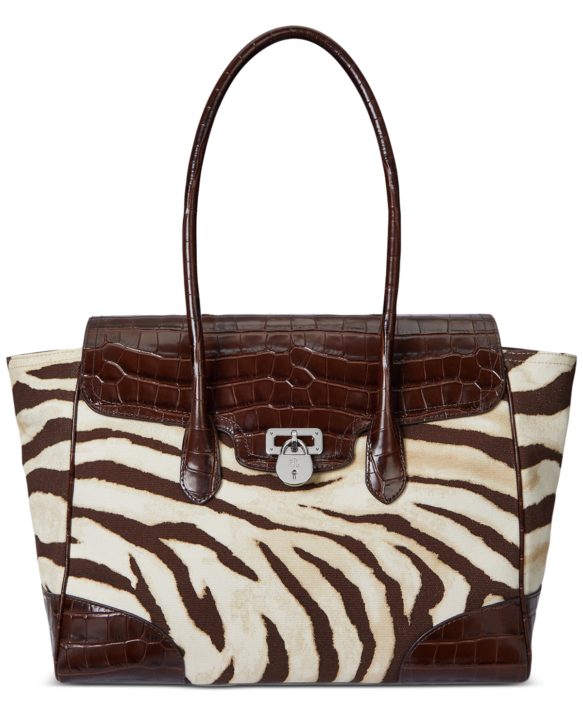 Ralph Lauren Zebra-print Canvas Extra Large Tanner Satchel In Brown