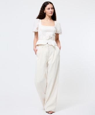 Women's Sateen Puffed-Sleeve Top