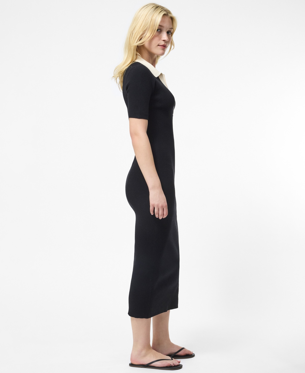 French Connection Cosysoft V Neck Collared Midi Dress In Black