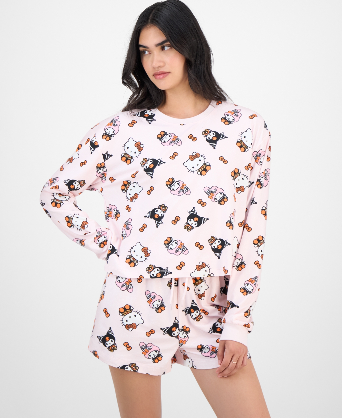 Love Tribe Juniors' My Melody Spooky Cuties Long Sleeve Shirt In Pink