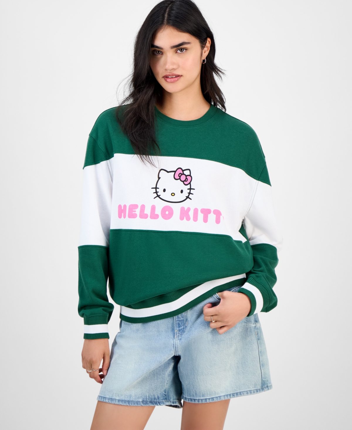 Love Tribe Trendy Plus Size Hello Kitty Sweatshirt In Green