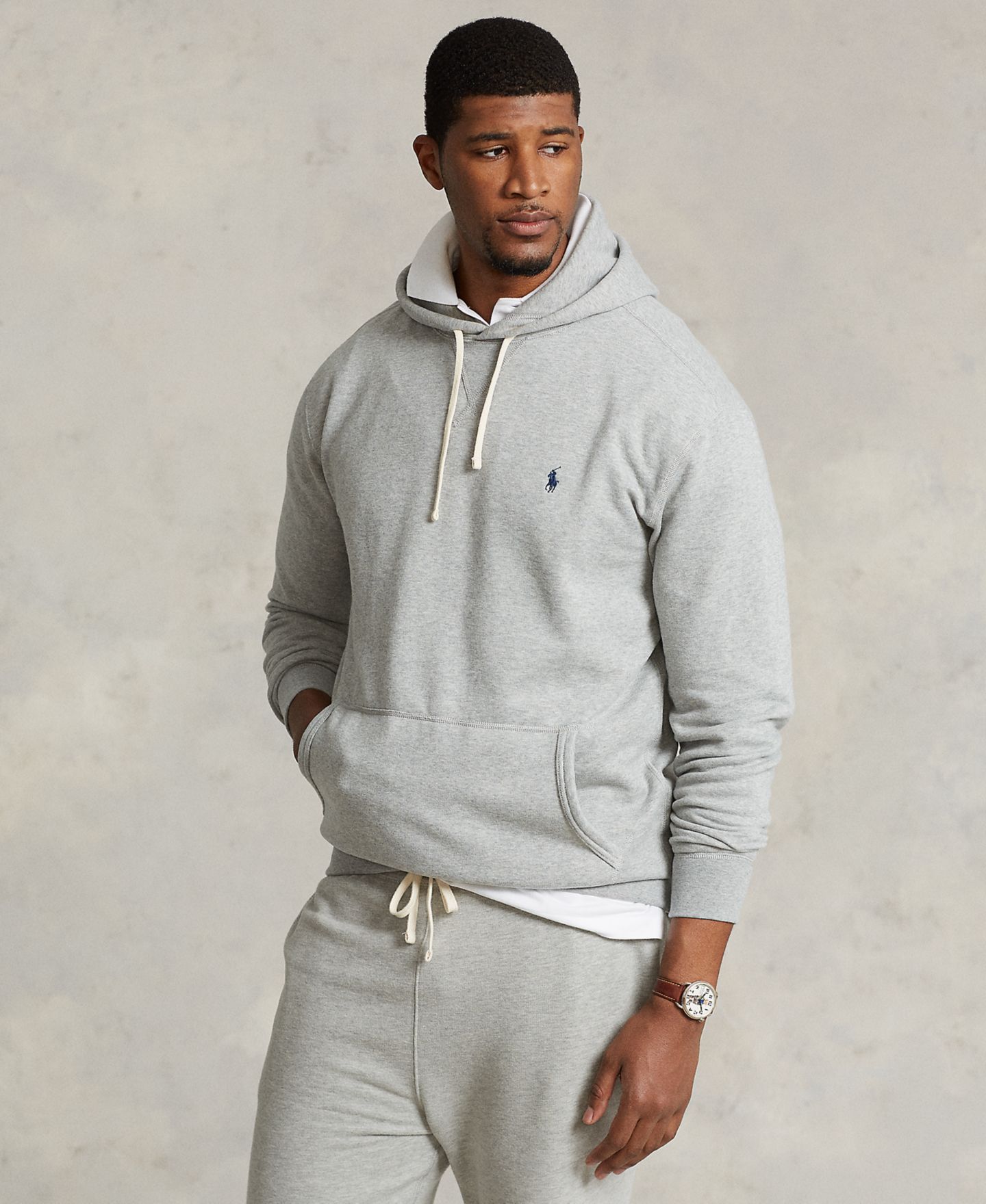 Мужское худи Polo Ralph Lauren Big & Tall Fleece, цвет: Меланжевый — фото 2