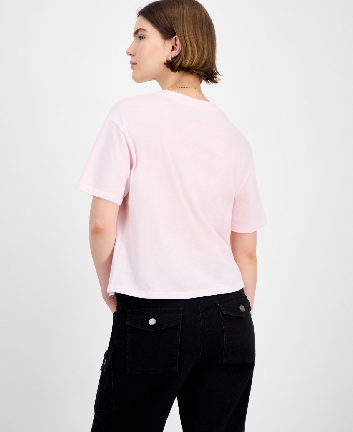 Rebellious One Juniors' Cropped Embroidered Luck T-shirt In Pink