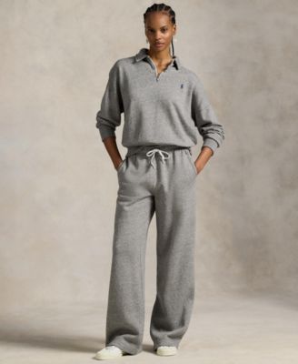 Womens Lightweight Fleece Quarter Zip Sweatshirt Wide Leg Sweatpants