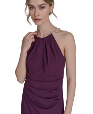 Petite Scuba Crepe Halter Side-Tuck Gown
