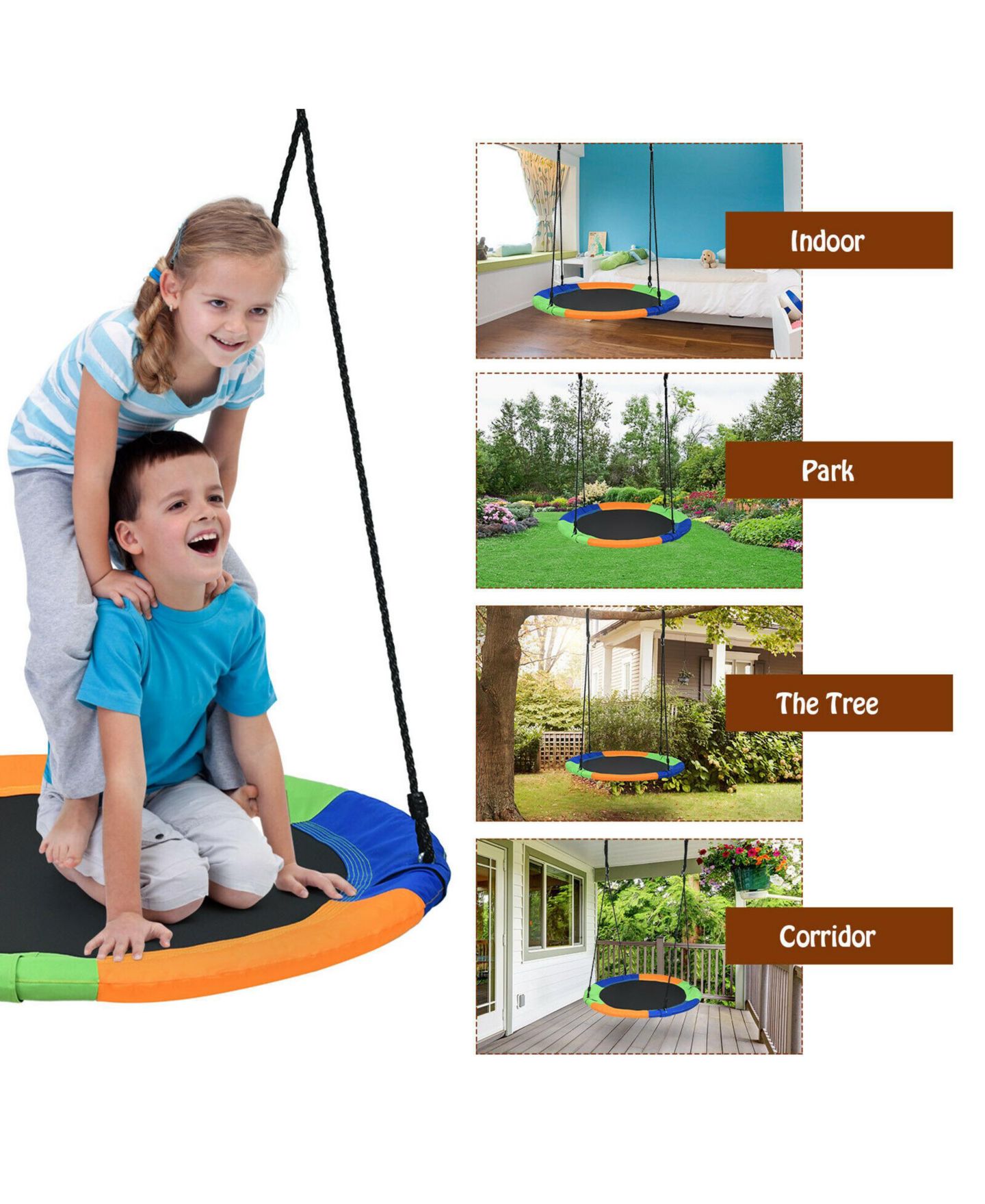 Детская игрушка Gymax 40'' Flying Saucer Tree Swing with Adjustable Height, 330 lbs, Ages 3+, цвет: Colorful — фото 7