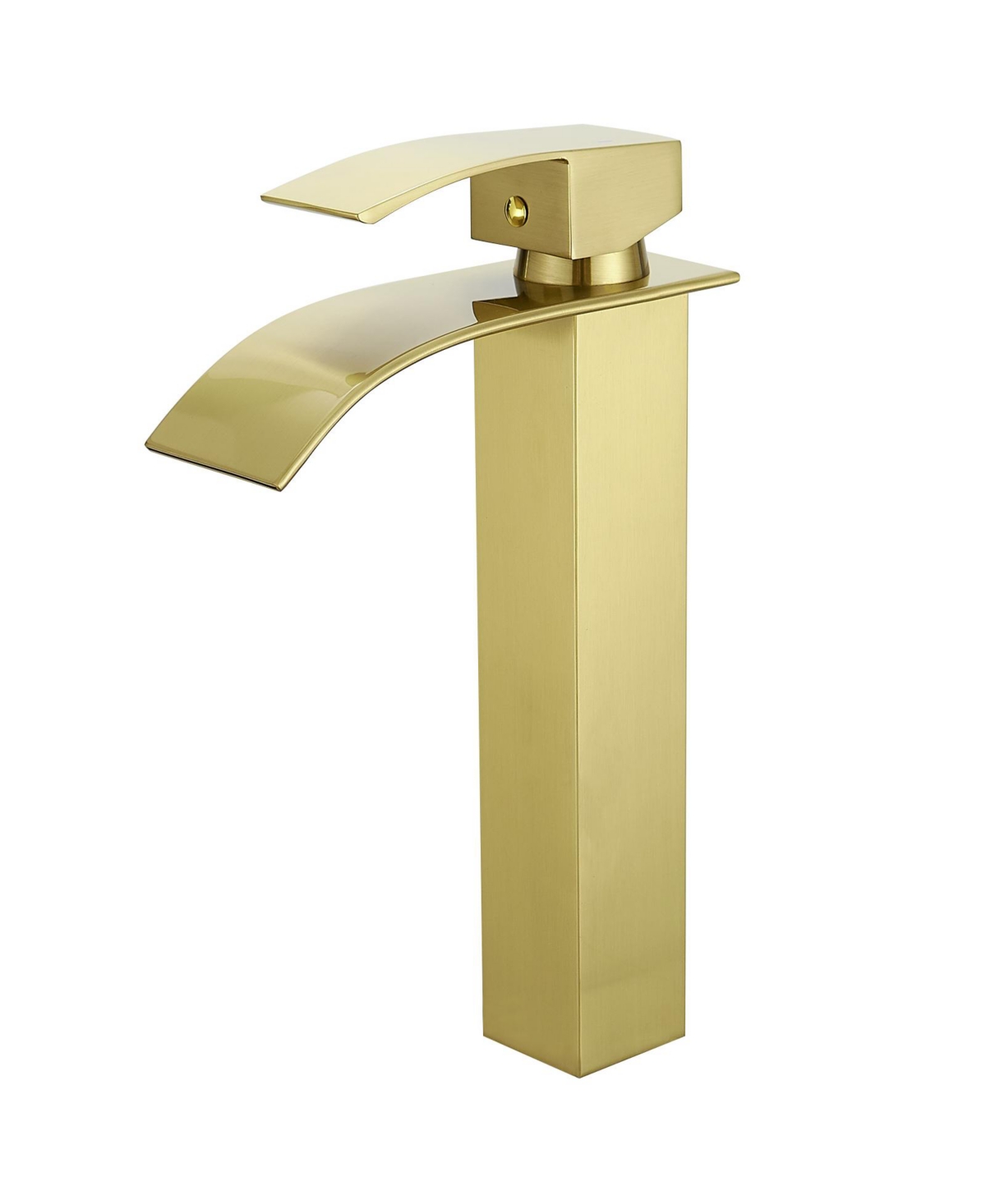 Waterfall Single Hole Single Handle Modern Bathroom Vessel Sink Faucet With Metal Drain in Brushed Gold - Brushed gold