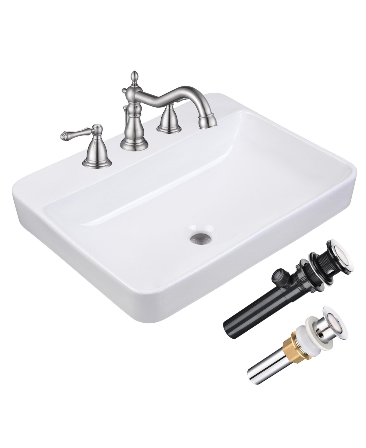 Rectangle Drop In Bathroom Sink w/ 3 Hole Faucet Widespread 2 Handle - Natrual