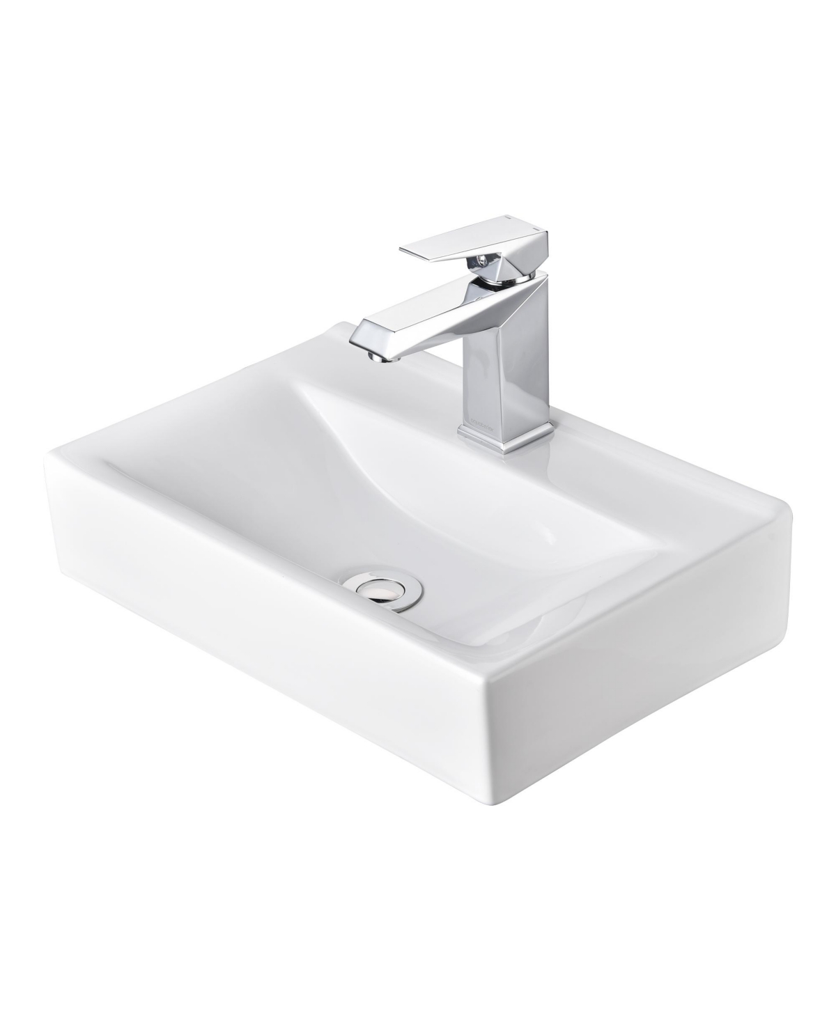 Wall Mount Ceramic Sink with Modern Bathroom Single Handle Faucet Chrome Combo - Natrual