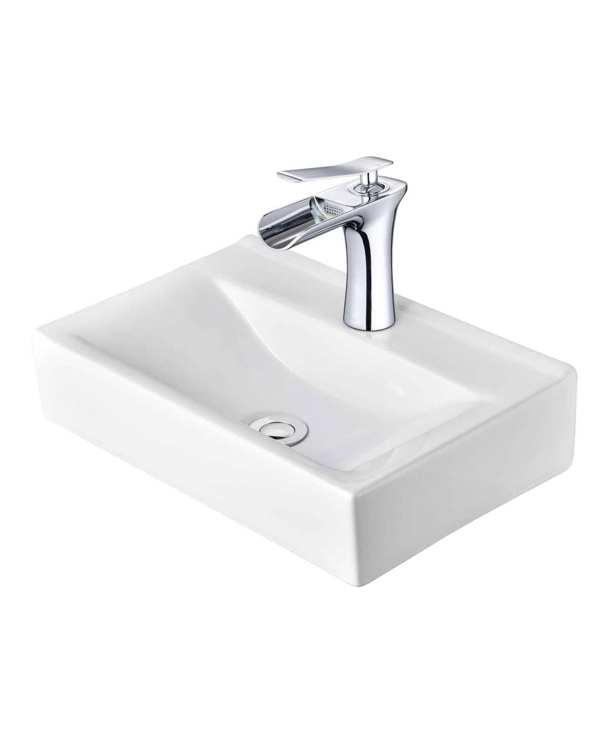 Wall Mount Ceramic Sink w/ Modern Bathroom Faucet Waterfall Spout - Natrual