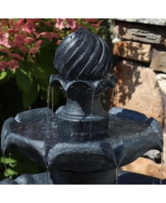 45" H Outdoor Arcade 2-Tier Solar Water Fountain with Battery Backup and LED Light