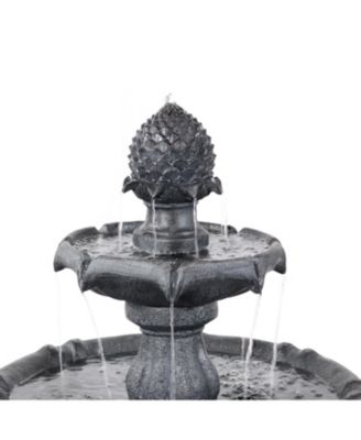 46" H Outdoor 2-Tier Pineapple Solar Water Fountain with Battery Backup