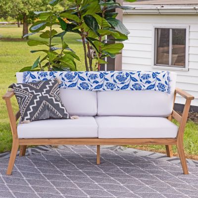 Bodie Acacia Wood Outdoor Patio Loveseat with Bone White Cushions - 62" W