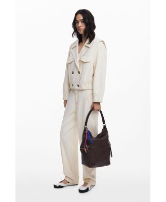 Women's Large logo suede-effect backpack