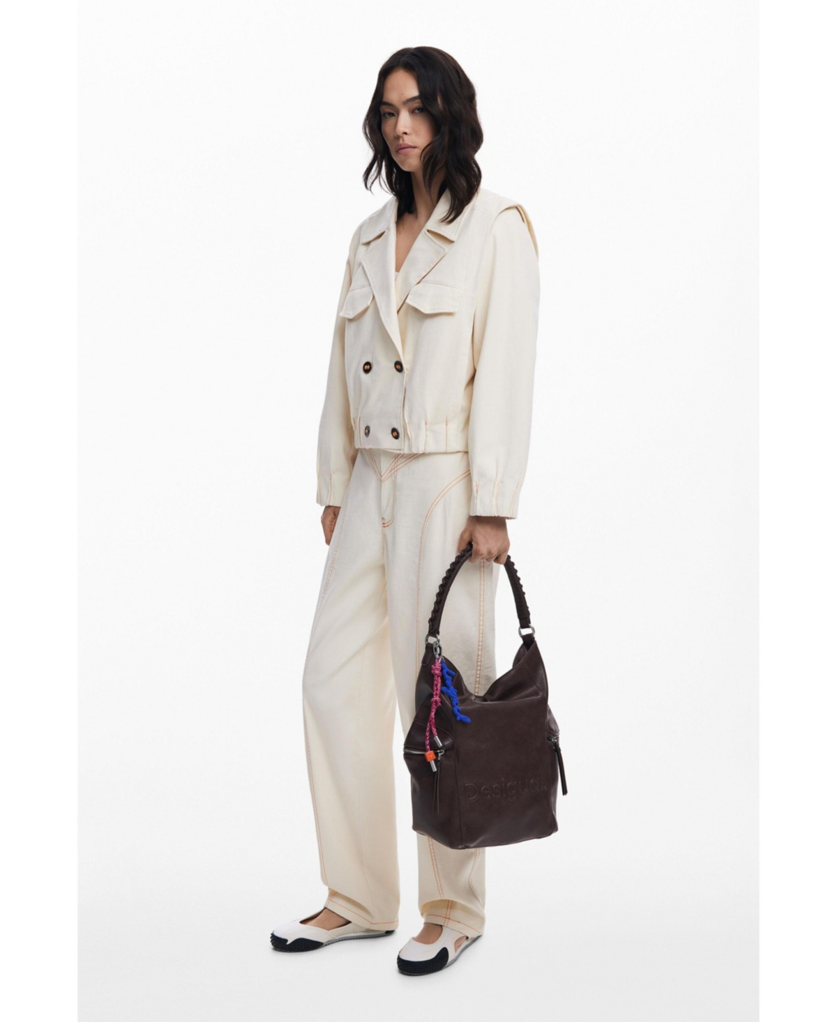 Desigual Women's Large logo suede-effect backpack