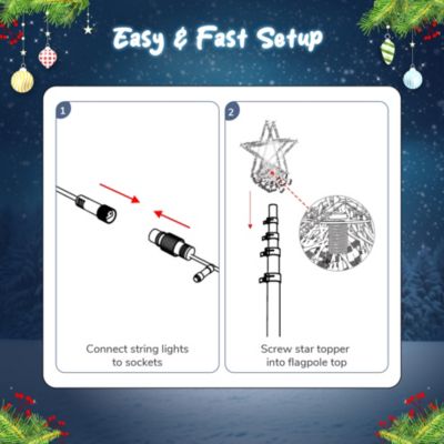 4840LED 20' Outdoor Pole Christmas Tree Lights Kit with Telescopic Flagpole, 120V Giant-Sized Holiday Event Decor with Star Top