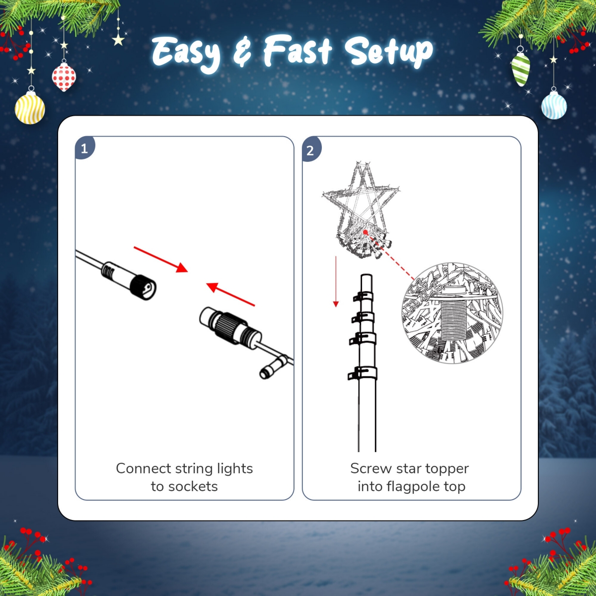 Yescom Ezgo 20Ft Flag Pole Kit Led Christmas Tree Light Large 4840 Led for Outdoor Christmas Decorations Yard Warm White