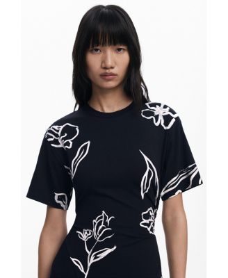 Women's Asymmetric dress with floral strokes