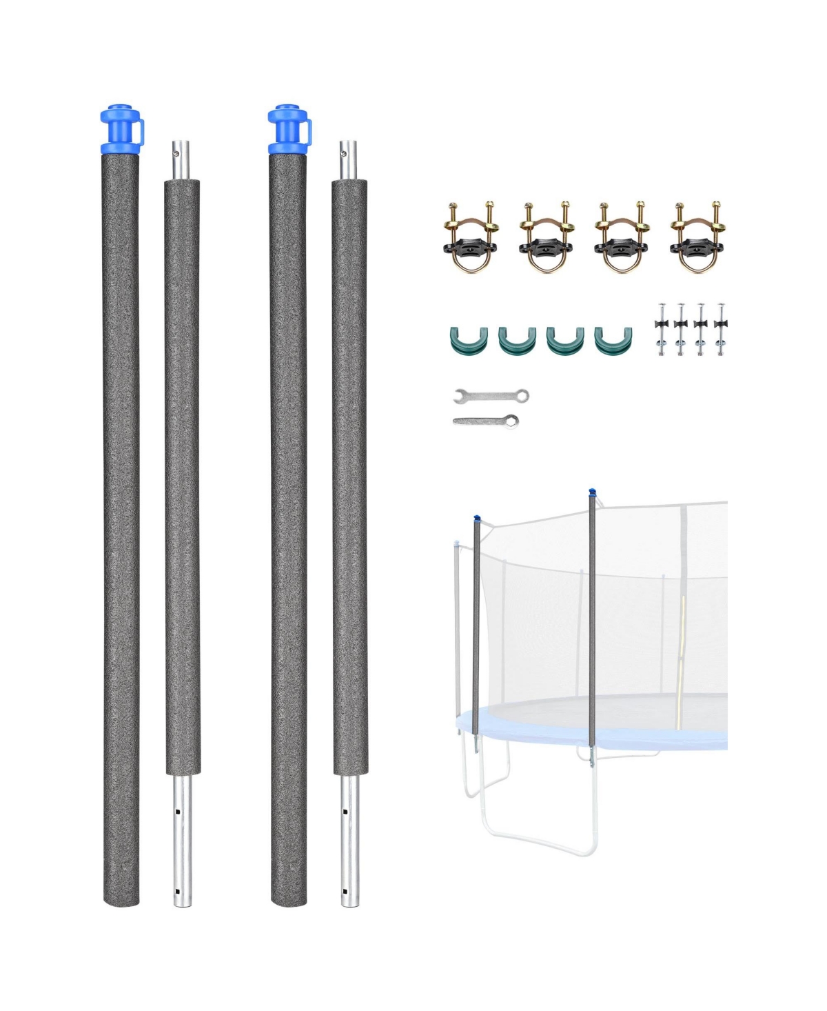 Universal Trampoline Replacement Enclosure Poles Accessories with Clamp and Hardware 2 Packs Fits Straight Pole Trampoline - Natrual