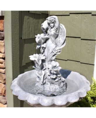 Outdoor Polyresin Fairy Flower Solar Powered Water Fountain Feature with Battery Backup - 42"