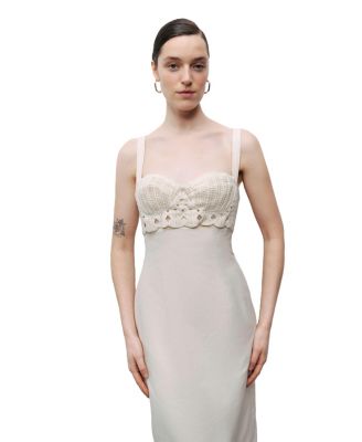 Women's Linen Brode Detailed Sweetheart Maxi Dress