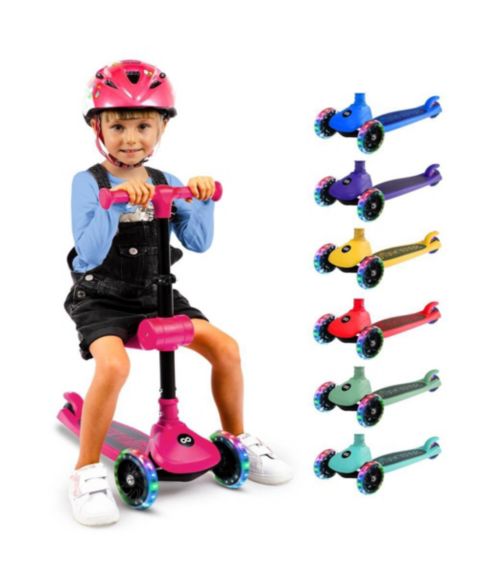 Детская игрушка SereneLife 3-Wheel Foldable Kids Scooter with Built-in LED Wheel Lights & Foldable Seat, 110 lbs. Capacity, Ages 3+, цвет: Розовый