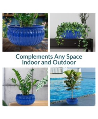 Ceramic Ribbed Planter Bowl - Imperial Blue - 14.5" Round