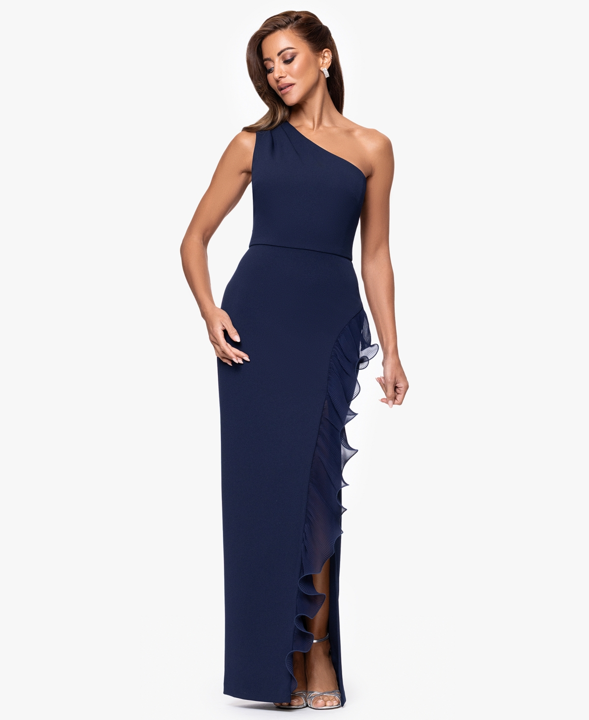 Petite Sleeveless One-Shoulder Sheath Dress - Navy