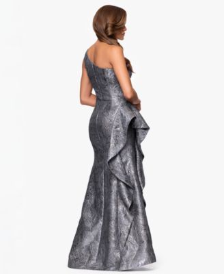 Petite One-Shoulder Ruffled Jacquard Gown
