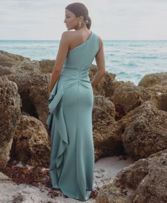 Petite Gathered-Waist One-Shoulder Evening Gown