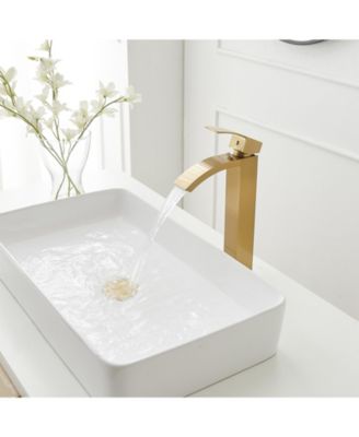 Waterfall Single Hole Single Handle Bathroom Vessel Sink Faucet With Pop Up Drain Without Overflow In Matte Black & Gold