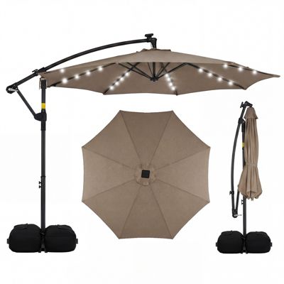 10 FT Solar Offset Patio Cantilever Umbrella with 32 LED Lights