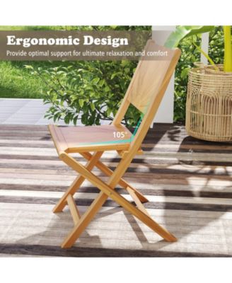 2 PCS Folding Patio Chairs w/ Inclined Backrest Teak Wood Outdoor Dining Chairs
