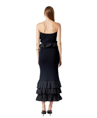 Women's Mixed Media Strapless Fitted Maxi Dress