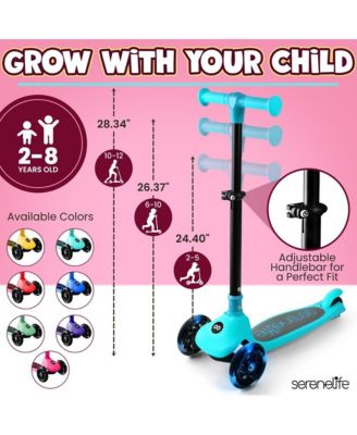 3-Wheel Foldable Kids Scooter - Child Toy Scooter with Built-in LED Wheel Lights, and Easy Maneuvering Lean-to-Steer Technology (Turquoise Blue)