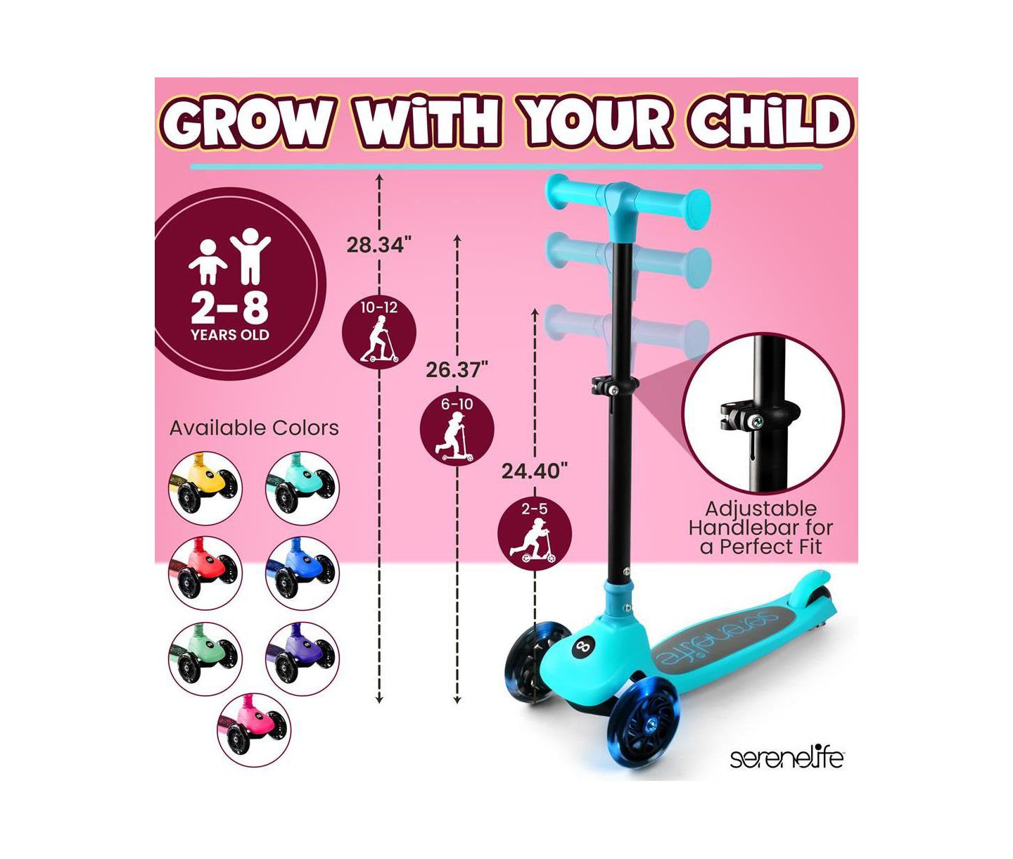 Детская игрушка SereneLife 3-Wheel Foldable Scooter with LED Wheel Lights, Kids Scooter, Ages 3+, цвет: Синий — фото 4