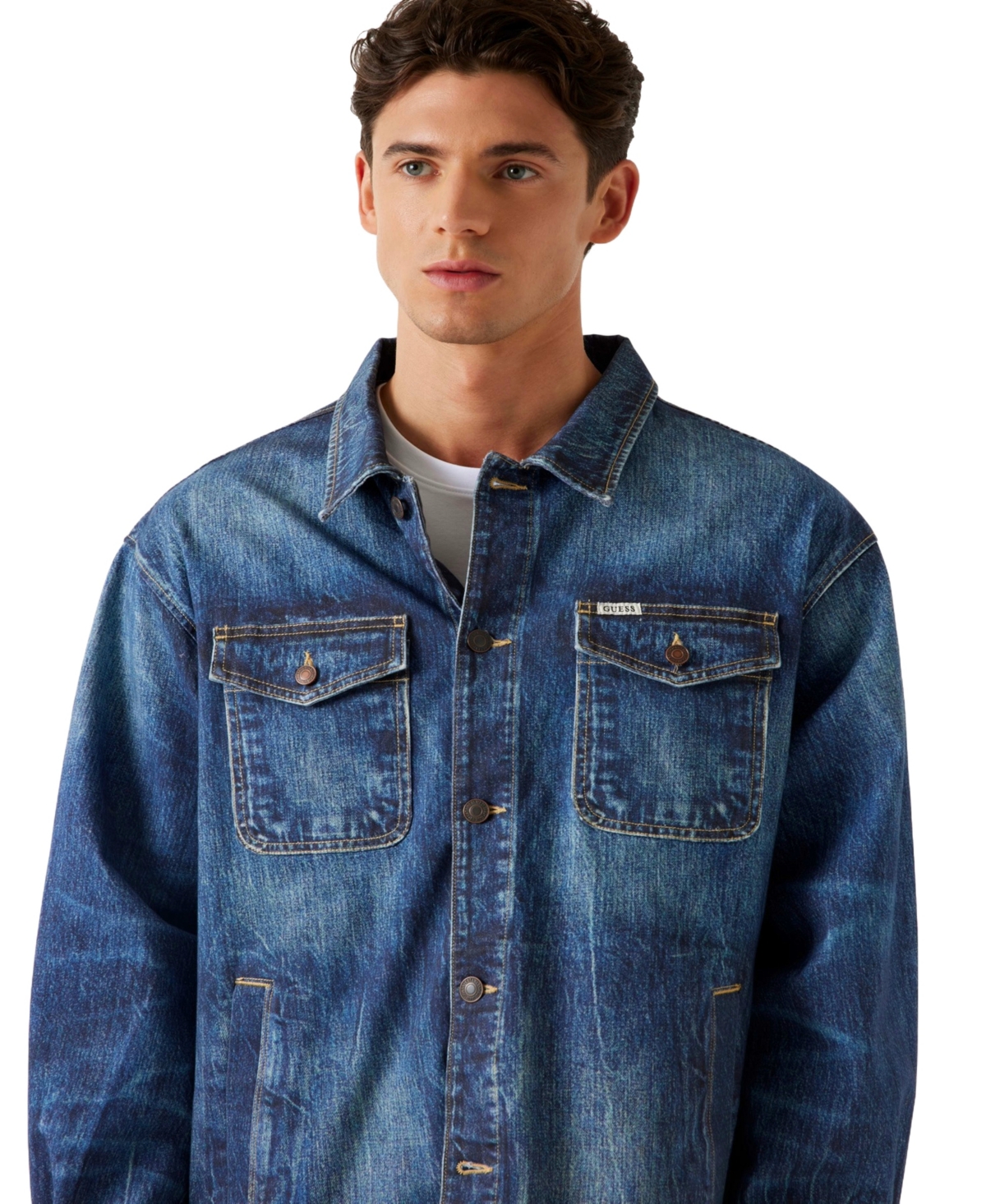 Guess Men's Billy Long-sleeve Trucker Jacket In Blue