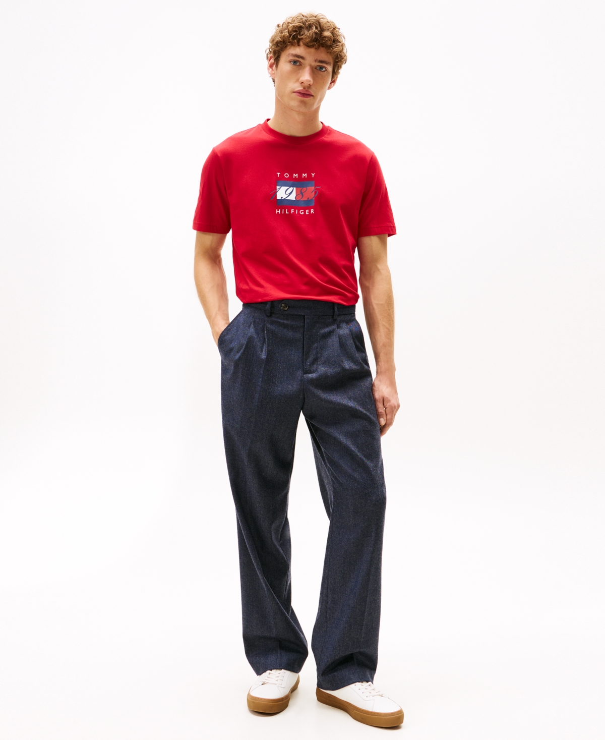 Tommy Hilfiger Men's Linear Flag 1985 Graphic T-shirt In Red