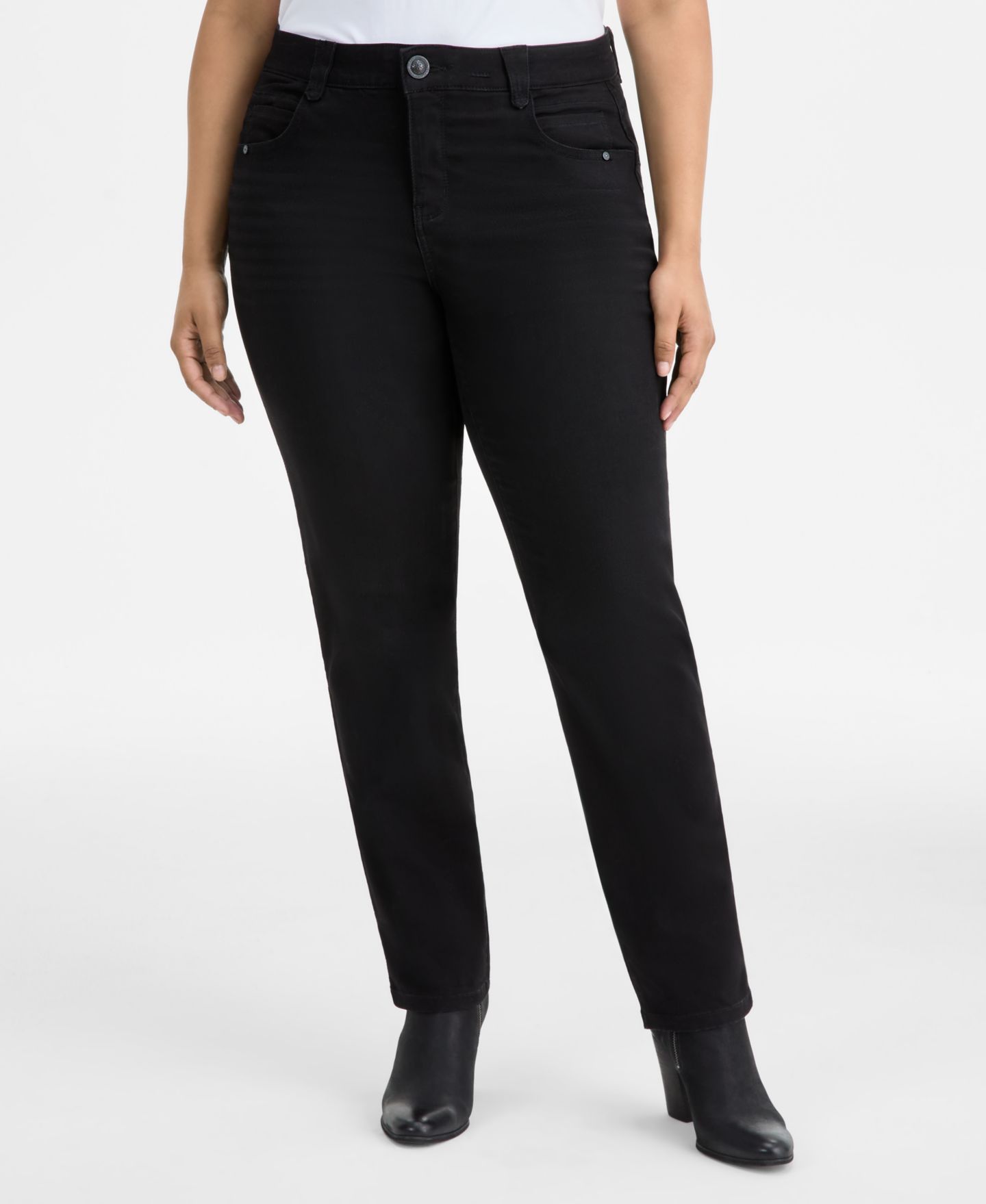 Женские джинсы Democracy Plus Size AbSolution Straight-Leg, цвет: Чёрный — фото 2