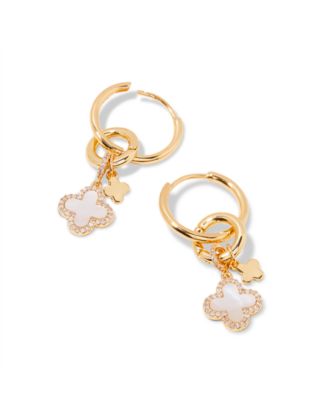 Chatham Gold Plated Clover Cultivated Pearl Charm Hoop Earrings